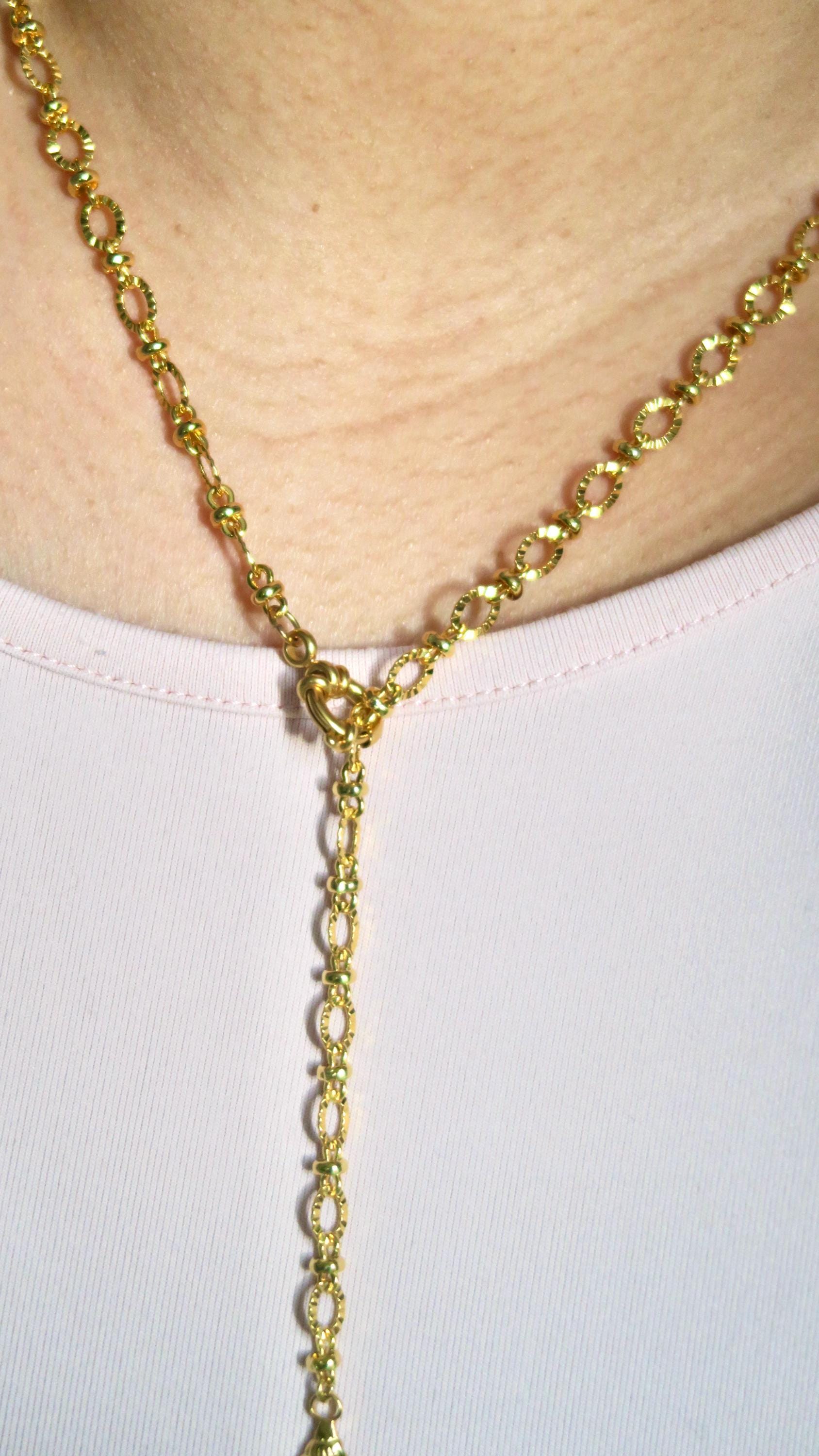 collier lariat en y doré en acier inoxydable personnalisable avec charm